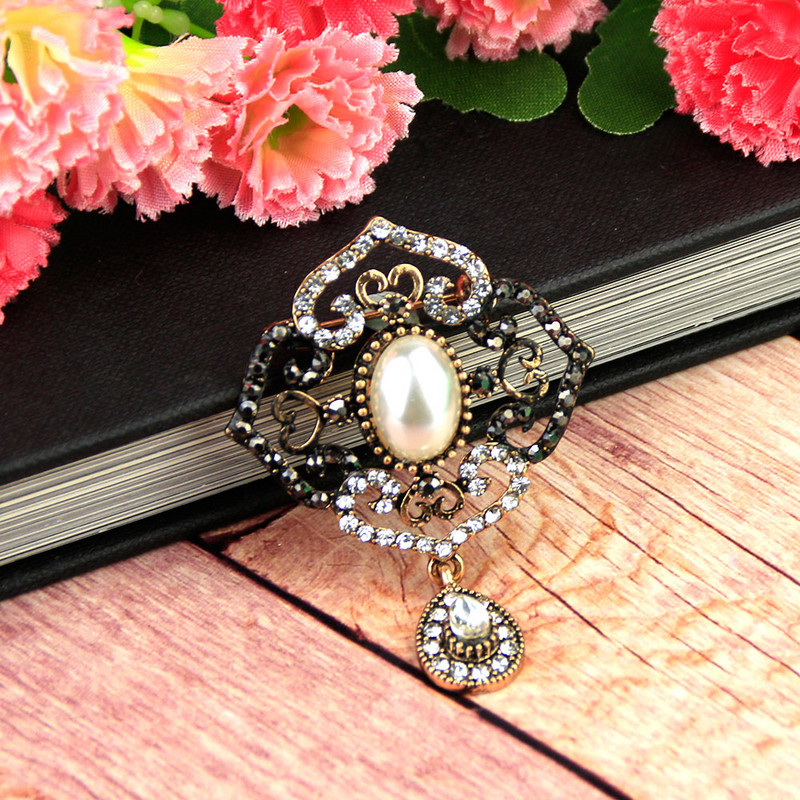 Sunspicems Broșă din rășină turcească de epocă, broșă de cristal pentru femei, de culoare aurie antică, hijab, boemia, ace de rever, bijuterii, cadou pentru copii