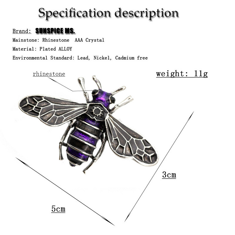 Izuzetne emajlirane igle za broš s kukcima za žene Antikna srebrna boja Ljubičaste pruge Broševi sa životinjama Nakit Dječji živopisni darovi