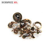 Sunspicems Modni sivi kristalni broš igle za žene Bohemija Etnički vjenčani nakit Turski cvijet Broševi Broševi Poklon