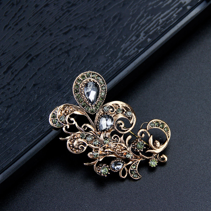Sunspicems Modni sivi kristalni broš igle za žene Bohemija Etnički vjenčani nakit Turski cvijet Broševi Broševi Poklon