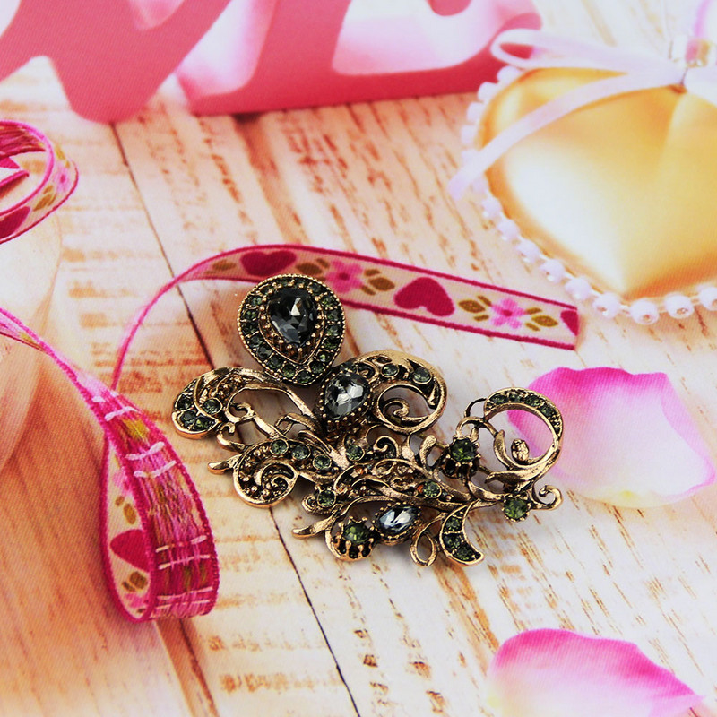 Sunspicems Modni sivi kristalni broš igle za žene Bohemija Etnički vjenčani nakit Turski cvijet Broševi Broševi Poklon