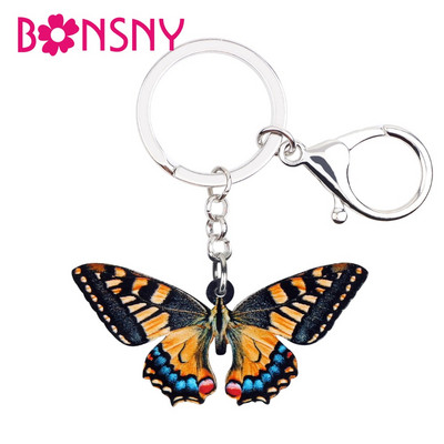 Bonsny Tigru Acrilic Coadă de rândunică Fluture Breloc Brelocuri Inele Bijuterii Insecte Pentru Femei Fete Poșetă Poșetă Brelocuri Cadou