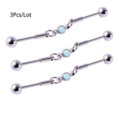 3 buc. Piercing industrial cu mreană din oțel inoxidabil 16G Cercei cu opal Bara dreaptă Piercing pentru ureche pentru cartilaj Barbele pot muta bijuteriile