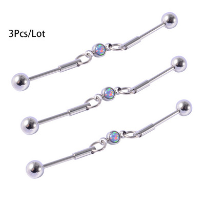 3 buc. Piercing industrial cu mreană din oțel inoxidabil 16G Cercei cu opal Bara dreaptă Piercing pentru ureche pentru cartilaj Barbele pot muta bijuteriile