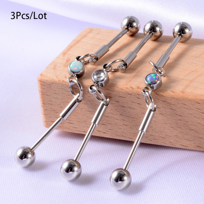 3 buc. Piercing industrial cu mreană din oțel inoxidabil 16G Cercei cu opal Bara dreaptă Piercing pentru ureche pentru cartilaj Barbele pot muta bijuteriile