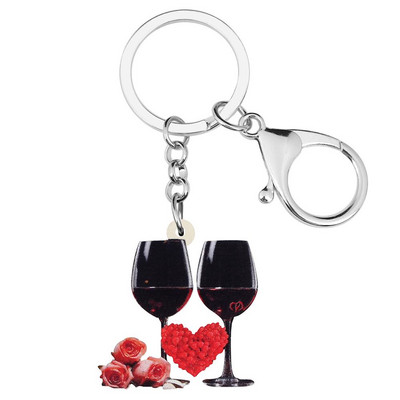 Bonsny acrilic Ziua Îndrăgostiților Breloc cu inimă pentru pahar, lanț de chei mare, bijuterii pentru femei, fete, iubitoare, cadou de modă, accesorii pentru geanți