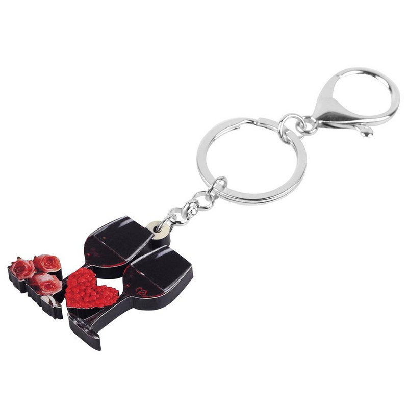 Bonsny acrilic Ziua Îndrăgostiților Breloc cu inimă pentru pahar, lanț de chei mare, bijuterii pentru femei, fete, iubitoare, cadou de modă, accesorii pentru geanți