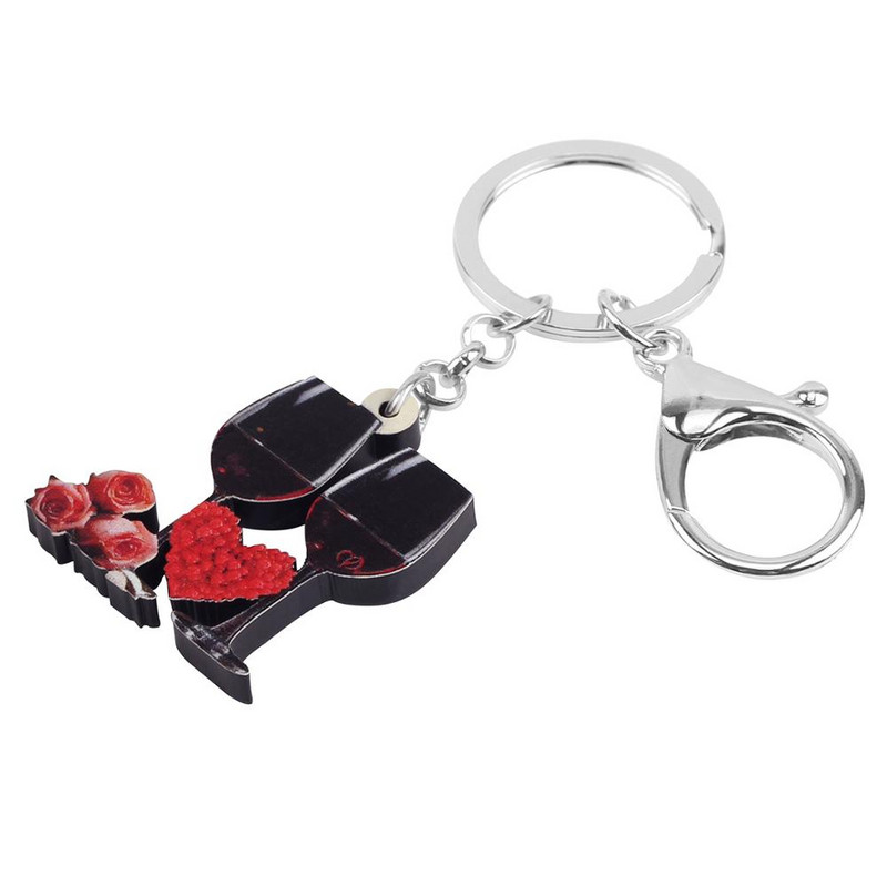 Bonsny acrilic Ziua Îndrăgostiților Breloc cu inimă pentru pahar, lanț de chei mare, bijuterii pentru femei, fete, iubitoare, cadou de modă, accesorii pentru geanți