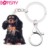 Bonsny Acrilic Black&Tan King Charles Spaniel Câine Breloc Breloc Drăguț Animal Animal de companie Bijuterii Cadou pentru Femei Fete Geantă Car Pandantiv
