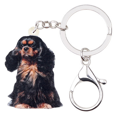 Bonsny Acrilic Black&Tan King Charles Spaniel Câine Breloc Breloc Drăguț Animal Animal de companie Bijuterii Cadou pentru Femei Fete Geantă Car Pandantiv