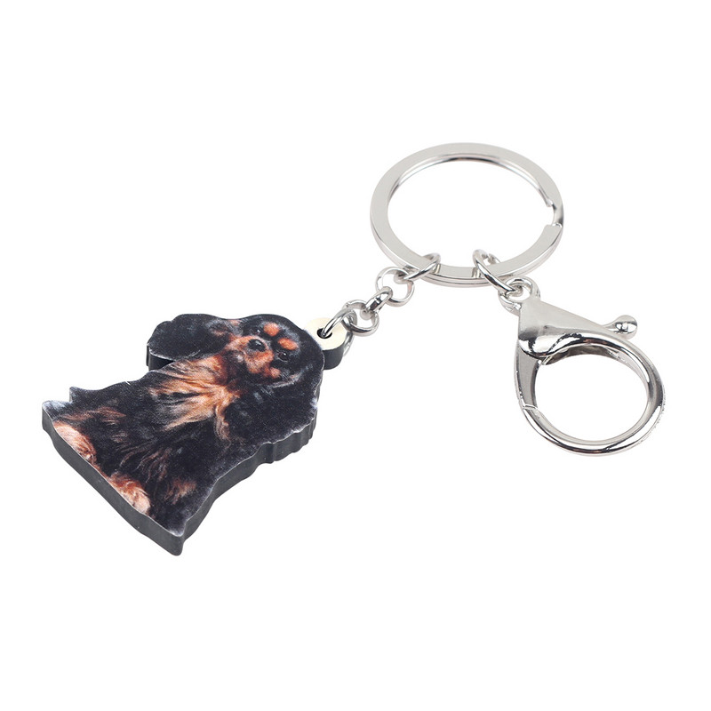 Bonsny Acrilic Black&Tan King Charles Spaniel Câine Breloc Breloc Drăguț Animal Animal de companie Bijuterii Cadou pentru Femei Fete Geantă Car Pandantiv