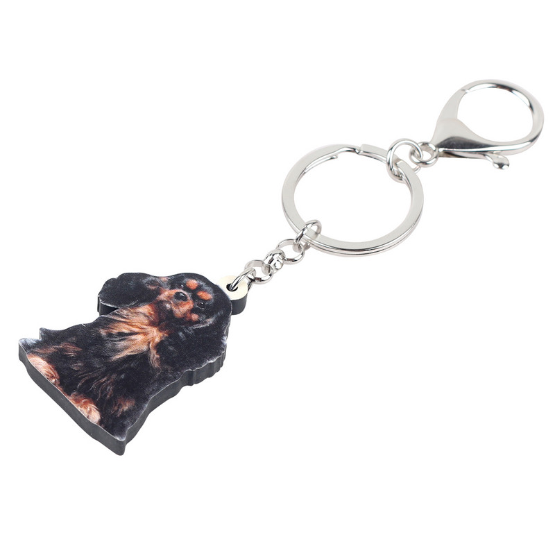 Bonsny Acrilic Black&Tan King Charles Spaniel Câine Breloc Breloc Drăguț Animal Animal de companie Bijuterii Cadou pentru Femei Fete Geantă Car Pandantiv