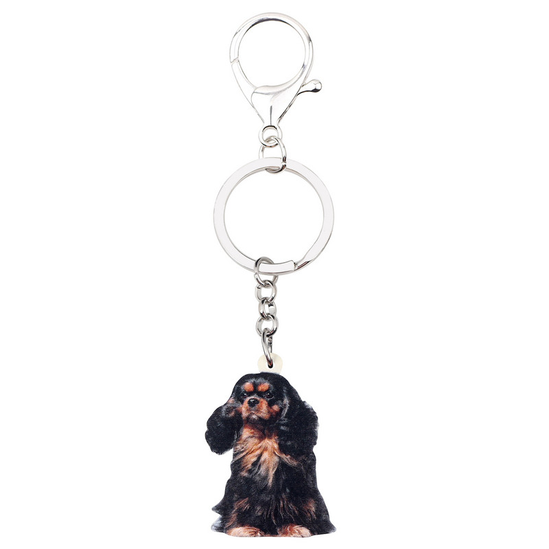 Bonsny Acrilic Black&Tan King Charles Spaniel Câine Breloc Breloc Drăguț Animal Animal de companie Bijuterii Cadou pentru Femei Fete Geantă Car Pandantiv