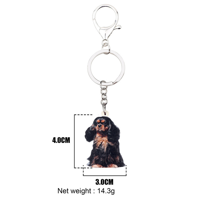 Bonsny Acrilic Black&Tan King Charles Spaniel Câine Breloc Breloc Drăguț Animal Animal de companie Bijuterii Cadou pentru Femei Fete Geantă Car Pandantiv