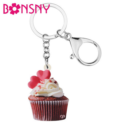 Bonsny Akrilo Valentino dienos Meilė Cupcake Raktų pakabukai Žiedai Krepšys Automobilių Piniginės Papuošalai Raktų Pakabukai Moterims Mergaitėms Paauglėms Pakabukai Dovana