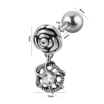 1 buc. Cercei pentru cartilaj de trandafir Helix Stud Piercing Zircon Gem Drop Ureche Manșetă Clip pe cercei Oreja Ring Bijuterii pentru corp