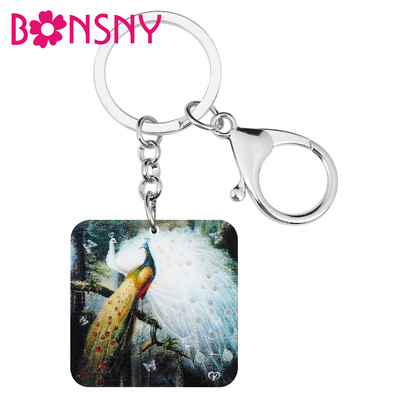 Bonsny Akrilni četvrtasti Paun Paunovi Privjesci za ključeve Privjesak za ključeve Ptica Životinja Privjesak za ključeve Nakit Za žene Muškarci Nova torba Dekoracija automobila