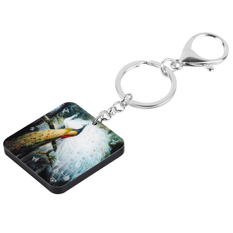 Bonsny Akrilni četvrtasti Paun Paunovi Privjesci za ključeve Privjesak za ključeve Ptica Životinja Privjesak za ključeve Nakit Za žene Muškarci Nova torba Dekoracija automobila