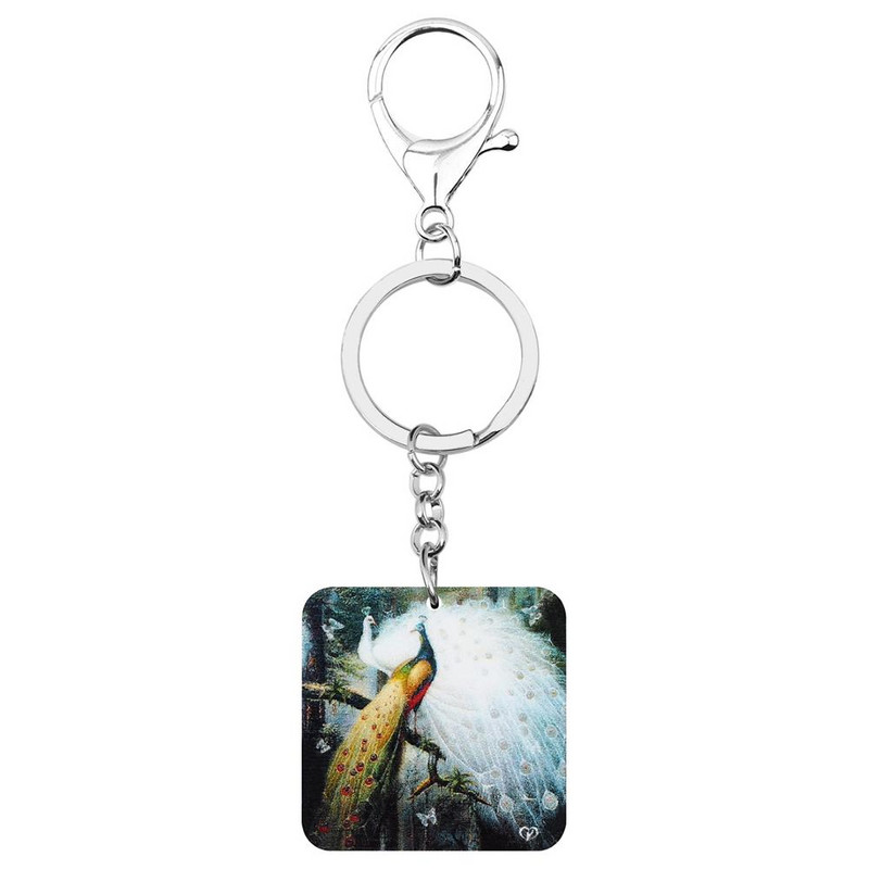 Bonsny Akrilni četvrtasti Paun Paunovi Privjesci za ključeve Privjesak za ključeve Ptica Životinja Privjesak za ključeve Nakit Za žene Muškarci Nova torba Dekoracija automobila