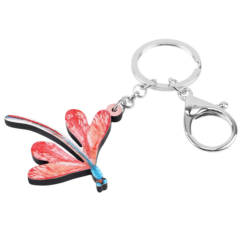 Bonsny akrilni crveni vilin konjic privjesak za ključeve dugi kukac životinja privjesak za ključeve nakit poklon za žene ljubavnice za djecu rođendanska poklon torba privjesci