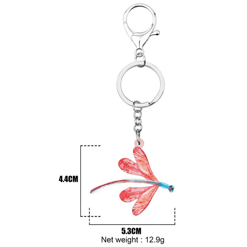 Bonsny akrilni crveni vilin konjic privjesak za ključeve dugi kukac životinja privjesak za ključeve nakit poklon za žene ljubavnice za djecu rođendanska poklon torba privjesci