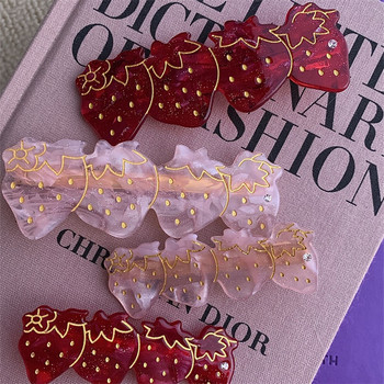 Cute Sweet Girl Retro Crystal Strawberry Side Clip Acetate Hair Clip Bangs Clip Γυναικεία αξεσουάρ μαλλιών Y2K Κοσμήματα μαλλιών