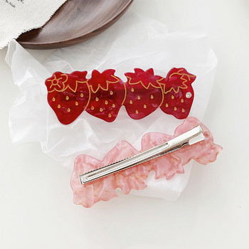 Cute Sweet Girl Retro Crystal Strawberry Side Clip Acetate Hair Clip Bangs Clip Γυναικεία αξεσουάρ μαλλιών Y2K Κοσμήματα μαλλιών