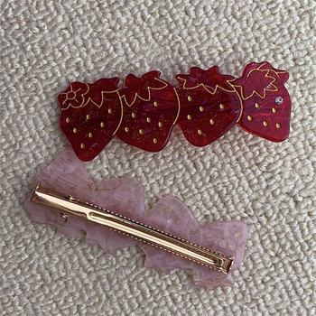 Cute Sweet Girl Retro Crystal Strawberry Side Clip Acetate Hair Clip Bangs Clip Γυναικεία αξεσουάρ μαλλιών Y2K Κοσμήματα μαλλιών