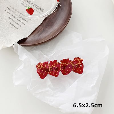 Cute Sweet Girl Retro Cristal Căpșuni Agrafă laterală Acetat Clip de păr Breton Clip Femei Accesorii de păr Bijuterii de păr Y2K