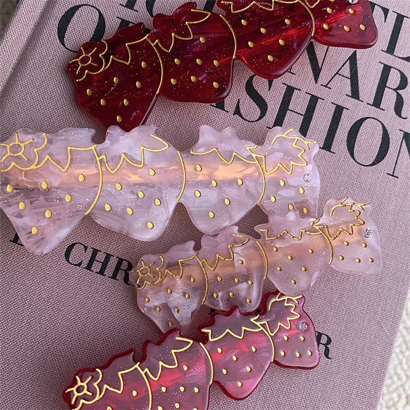 Cute Sweet Girl Retro Cristal Căpșuni Agrafă laterală Acetat Clip de păr Breton Clip Femei Accesorii de păr Bijuterii de păr Y2K