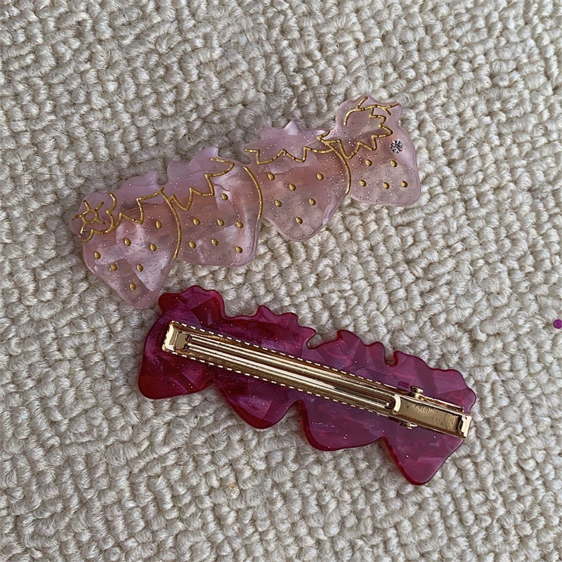 Cute Sweet Girl Retro Cristal Căpșuni Agrafă laterală Acetat Clip de păr Breton Clip Femei Accesorii de păr Bijuterii de păr Y2K