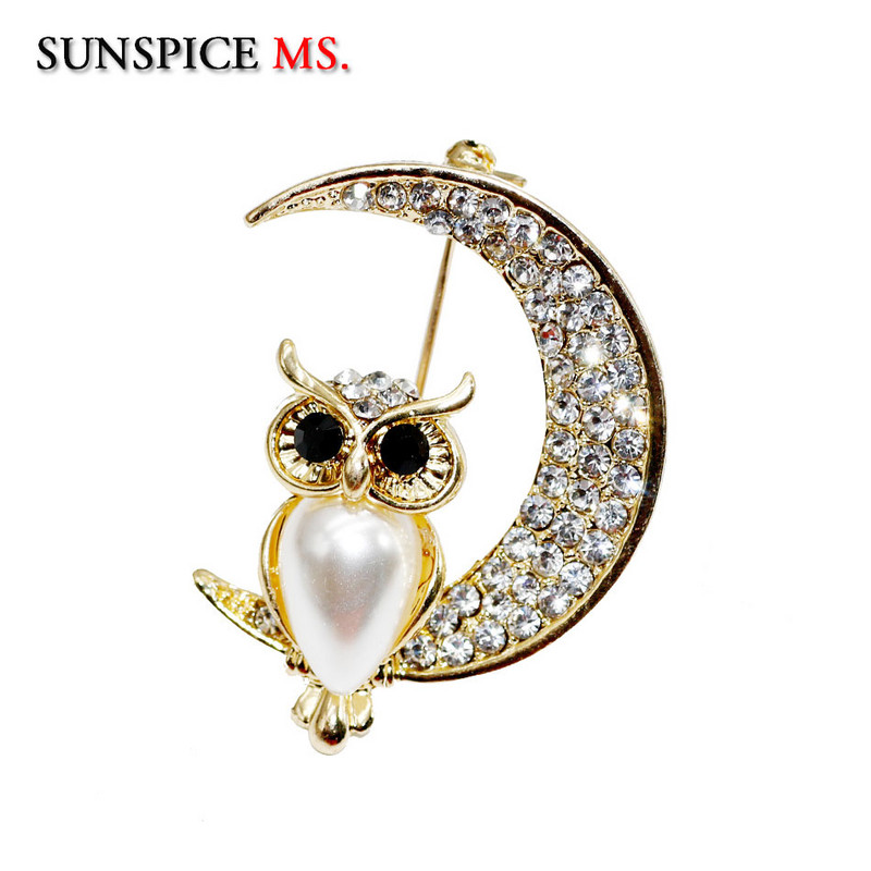 SUNSPICE MS Modne igle za broš s kristalnom sovom u obliku životinje za žene Romantični šal Nakit za zabave s reverom Poklon za djecu