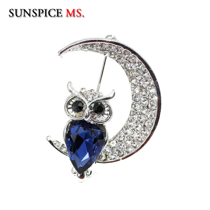 SUNSPICE MS Modne igle za broš s kristalnom sovom u obliku životinje za žene Romantični šal Nakit za zabave s reverom Poklon za djecu