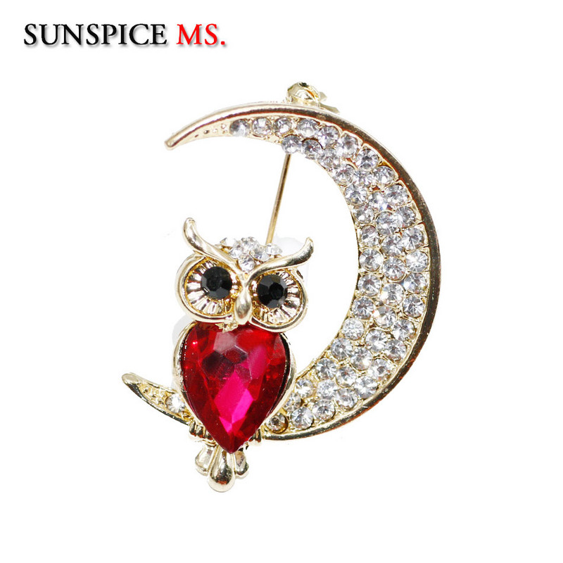 SUNSPICE MS Modne igle za broš s kristalnom sovom u obliku životinje za žene Romantični šal Nakit za zabave s reverom Poklon za djecu