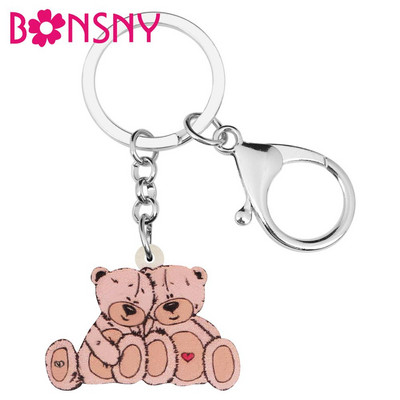 Bonsny akrilo Valentino dienos Dvigubas Lover Bear Raktų Pakabukai Gyvūnų Raktų Pakabukai Moterims Mergaičių Paauglių Krepšys Automobilių Papuošimai Pakabukai Dovana