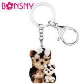 BONSNY Majčin dan Akrilni slatki jorkširski psi Privjesci za ključeve Prsten Modni ljubimci Privjesak za ključeve Nakit za žene Djevojke Tinejdžeri Darovi