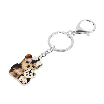 BONSNY για τη γιορτή της μητέρας Ακρυλικά χαριτωμένα σκυλιά Γιορκσάιρ Μπρελόκ Δαχτυλίδι μόδας κατοικίδια κοσμήματα με μπρελόκ για γυναίκες κορίτσια Έφηβοι Δώρα