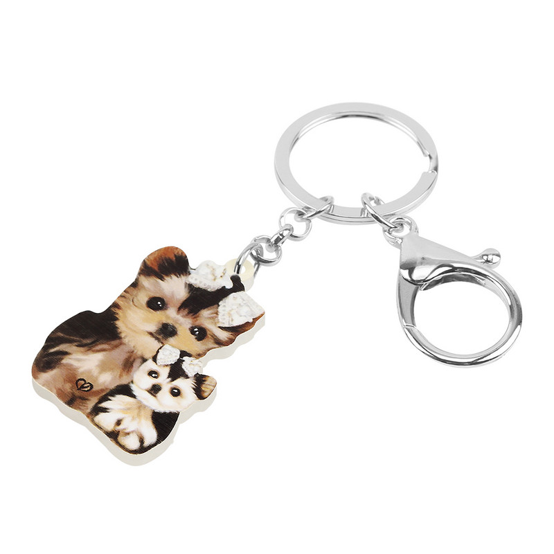 BONSNY Majčin dan Akrilni slatki jorkširski psi Privjesci za ključeve Prsten Modni ljubimci Privjesak za ključeve Nakit za žene Djevojke Tinejdžeri Darovi