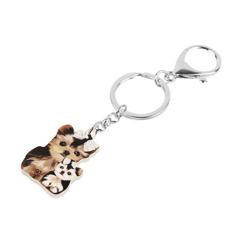 BONSNY Majčin dan Akrilni slatki jorkširski psi Privjesci za ključeve Prsten Modni ljubimci Privjesak za ključeve Nakit za žene Djevojke Tinejdžeri Darovi