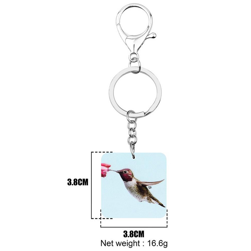 Bonsny akrilni četvrtasti privjesci za ptice kolibri privjesak za ključeve slatka životinja privjesak za ključeve nakit za žene djevojke poklon ukras torbice