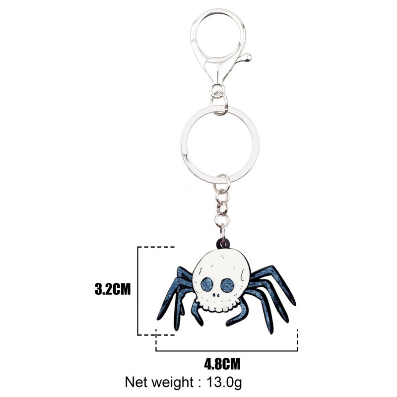 Bonsny Acrilic Craniu de Halloween Păianjen Breloc Breloc Inel Decor Animal Bijuterii Pentru Femei Fete Geantă Breloc Mașină Comerț cu ridicata