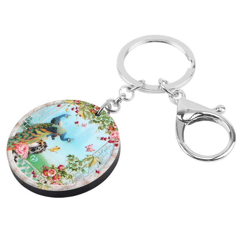 Bonsny Akrilni okrugli cvijet leptir paun privjesci za ključeve velika životinja privjesak za ključeve nakit za žene djevojke šarm festivalski darovi