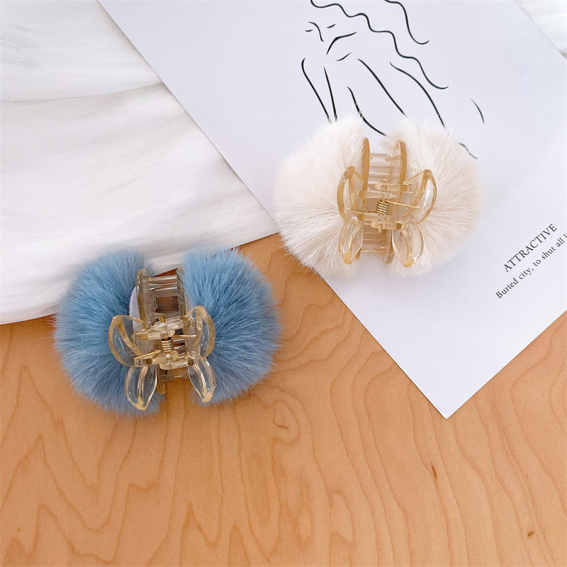 Slatka mini plišana lopta Ukosnica Faux Rex Zečja dlaka Kandže Šiške Kopča Korejska jesen zima Trešnja Plišana kopča Ženski dodaci za kosu