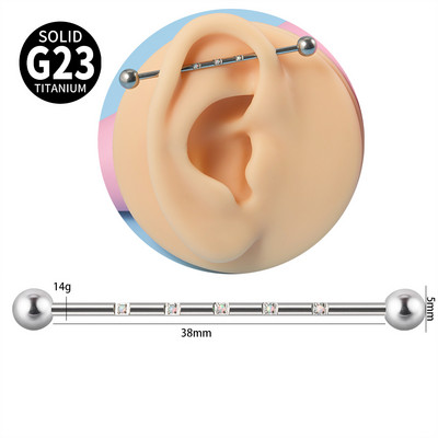 16G G23 titan Industrijske naušnice s utegom za piercing 38 mm ravna šipka 5 Opal Gem Naušnice s hrskavicom Nakit za tijelo