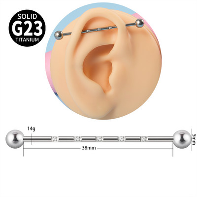 16G G23 titan Industrijske naušnice s utegom za piercing 38 mm ravna šipka 5 Opal Gem Naušnice s hrskavicom Nakit za tijelo