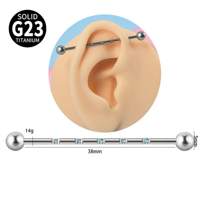 16G G23 titan Industrijske naušnice s utegom za piercing 38 mm ravna šipka 5 Opal Gem Naušnice s hrskavicom Nakit za tijelo