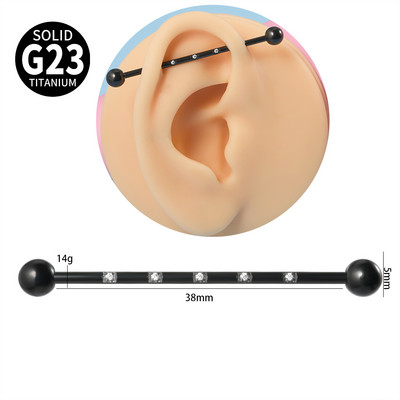 16G G23 titan Industrijske naušnice s utegom za piercing 38 mm ravna šipka 5 Opal Gem Naušnice s hrskavicom Nakit za tijelo