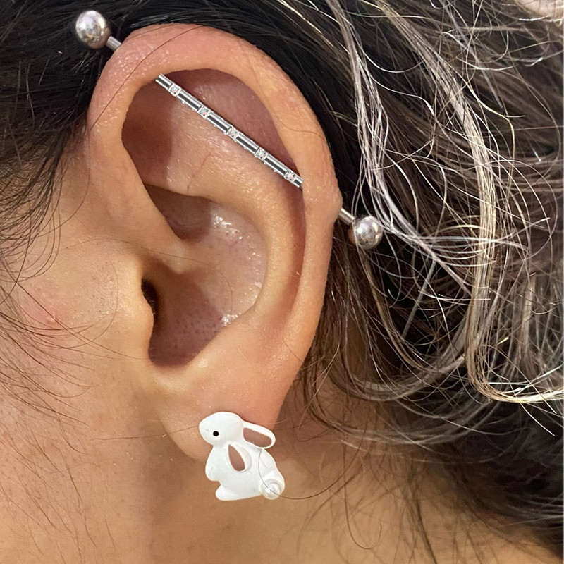 16G G23 titan Industrijske naušnice s utegom za piercing 38 mm ravna šipka 5 Opal Gem Naušnice s hrskavicom Nakit za tijelo