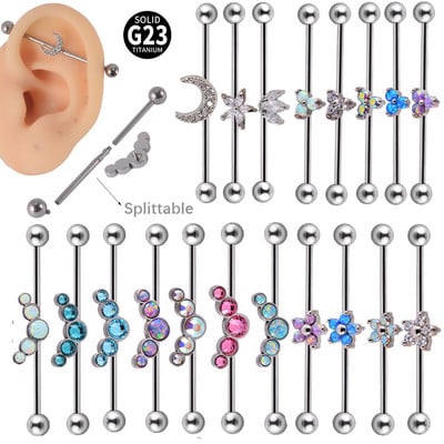 1Pc Implant Grade Titanium Industrial Tragus Hrskavica Naušnice Piercing Opal CZ Gem Flower Oreja Šipke 14gX36mm Nakit