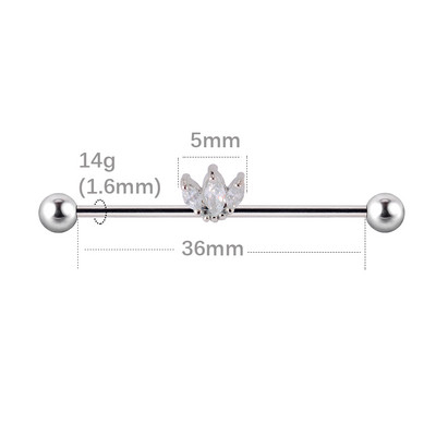 1 buc. Cercei din titan industrial cu mreană pentru tragus cartilaj piercing opal CZ bijuterie floare Oreja bare 14 gX36 mm bijuterii